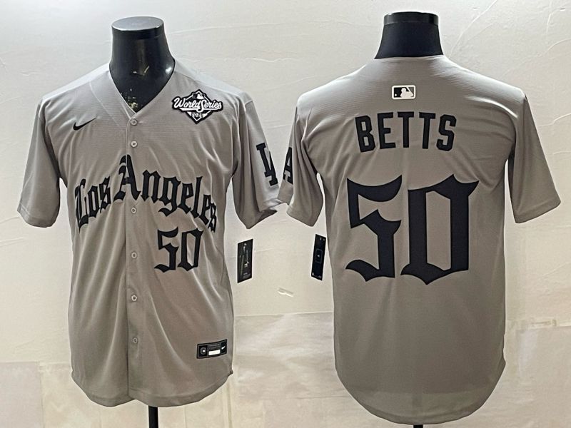 Men 2026 Los Angeles Dodgers #50 Betts Grey Five generations Nike MLB Jersey style 009